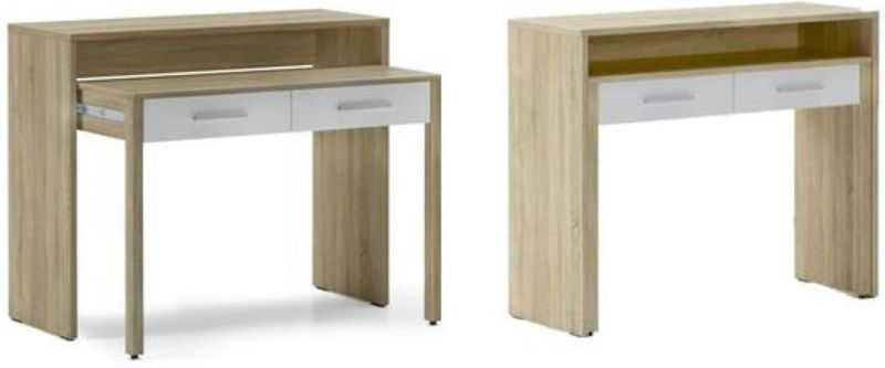 SKRAUT HOME Extensible Desk, Uitbreidbaar, 98.6x86.9x36-70cm, Multifunctioneel meubilair, Ideaal voor kleine ruimtes, Eik en wit, Noordse stijl - ESCROBLE - beige Vervaardigd hout ESCROBLE