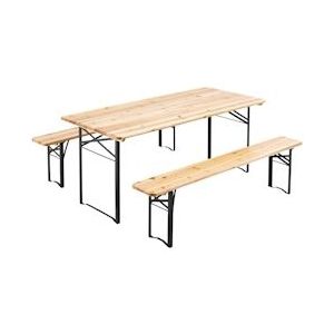 Oviala Business Set roertafel en 2 houten banken 180 cm - bruin Massief hout 104445