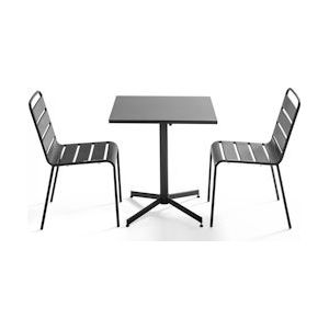 Oviala Business Vierkante tuintafel en 2 grijze metalen stoelen - Oviala - grijs Staal 106878