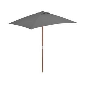 <p>Deze elegante parasol is de perfecte keuze om wat schaduw te creëren en jezelf te beschermen tegen schadelijke uv-straling. Het parasoldoek is gemaakt van uv-beschermend en anti-vervagend polyester, waardoor het optimale bescherming biedt tegen de zon en gemakkelijk schoon te maken is.</p>
<p>Met een paaldiameter van 38 mm kan de parasol in een bestaande voet of in het midden van een tafel geplaatst worden. De sterke houten paal en de 6 duurzame baleinen zorgen voor stabiliteit en duurzaamheid.</p>
<p>Deze tuinparasol kan eenvoudig geopend en gesloten worden dankzij het eenvoudige katrolsysteem. Het product is ook eenvoudig te monteren.</p>
<p>Let op, wij adviseren om het doek te behandelen met een waterdichtmakende spray als het wordt blootgesteld aan zware regenval.</p>
<ul>
  <li>Kleur doek: antraciet</li>
  <li>Materiaal frame: gelamineerd bamboe en hardhout</li>
  <li>Materiaal hoes: stof</li>
  <li>Totale afmetingen: 150 x 200 x 235 cm (B x D x H)</li>
  <li>Diameter paal: 38 mm</li>
  <li>Met ventilatiegat</li>
  <li>Met 6 baleinen</li>
  <li>Beschikt over een enkelvoudig katrolsysteem</li>
</ul>