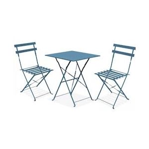 Oviala Business Stalen tuintafel Pacific blauw en 2 stoelen - Oviala - blauw Staal 106543