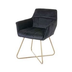 Mendler Eetkamerstoel HWC-F37, stoel keukenstoel, retro design fluweel gouden poten ~ zwart - zwart Textiel 69528