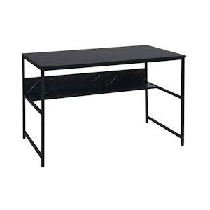 Mendler Bureau HWC-K80, bureautafel computertafel werktafel opbergruimte, metaal MDF 120x60cm ~ marmer look zwart - zwart Metaal 98652