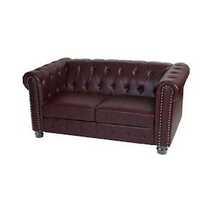 Mendler Luxe 2 zitsbank Loungesofa Couch Chesterfield Kunstleder 160cm ~ ronde poten, roodbruin - meerkleurig Synthetisch materiaal 31978+31979+31980