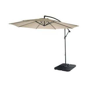 Mendler Acerra zweefparasol, parasol, Ø 3m kantelbaar, polyester/staal 11kg ~ crème met voet - beige Textiel 46812+31831
