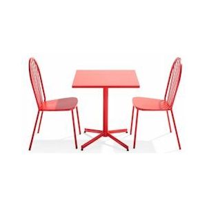 Oviala Business Set van vierkante verstelbare terrastafel en 2 rode bistrostoelen - rood Staal 109478