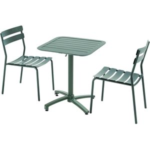 Oviala Business Terrastafelset 70 x 70 cm en 2 groene stoelen - groen Aluminium 111766