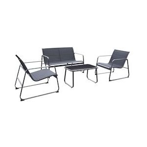Tarrington House loungeset-koffietafelset 4-delig, staal/textiel rugleuning, 1 x 2-zitsbank, 2 stoelen, 1 tafel, zwart - zwart Staal 4894926086639