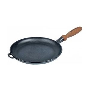 Pannenkoekenpan gietijzer - ø 22 x 2,5 cm - Gietijzeren pan voor alle warmtebronnen - Houten handvat - PFAS vrij - Zwart - Gietijzer MA-220-25