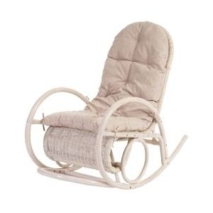 Mendler Esmeraldas schommelstoel, rotan fauteuil, wit ~ crème kussen - beige 48192