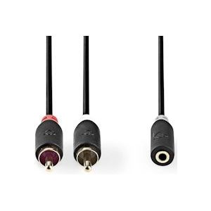 Nedis Stereo-Audiokabel - 2x RCA Male - 3,5 mm Female - Verguld - 0.20 m - Rond - Antraciet - Doos - CABW22255AT02