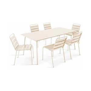 Oviala Business Set van tuintafel en 6 ivoor metalen stoelen - beige Staal 109244