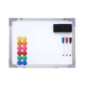 Mendler Whiteboard HWC-C84, magneetbord memobord prikbord, incl. accessoires ~ 40x30cm - wit Metaal 61831