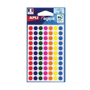 Agipa ronde etiketten in etui diameter 8 mm, geassorteerde kleuren, 385 stuks, 77 per blad - 3270241006247