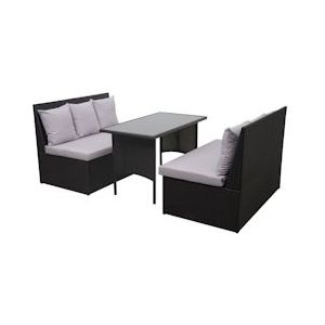 Mendler Poly-rattan set HWC-G16, tuin/lounge set zitgroep, gastronomie 2x2-zitsbank tafel ~ zwart, kussens lichtgrijs - zwart Kunststof 70862