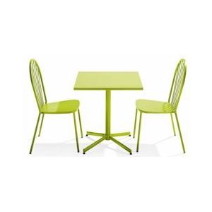Oviala Business Set van vierkante verstelbare terrastafel en 2 groene bistrostoelen - groen Staal 109481