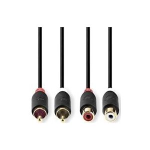 Nedis Stereo-Audiokabel - 2x RCA Male - 2x RCA Female - Verguld - 2.00 m - Rond - Antraciet - Doos - CABW24205AT20