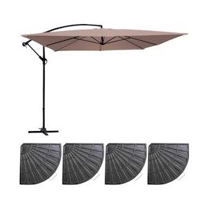 Oviala Business Offset parasol 3x3m en 4 verzwaarde aluminium platen - Oviala - bruin Aluminium 107278