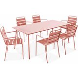 Oviala Business Set van tuintafel en 6 stoelen in leem - Oviala - roze Staal 109249