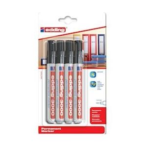 Edding permanent marker 3000 zwart, blister met 4 stuks - zwart 4-3000-4-1001