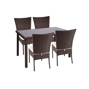 Mendler Poly-rattan set HWC-G19, zitgroep balkon/lounge set, 4x stoel+tafel, 120x75cm ~ bruin, kussens crème - bruin Kunststof 2x76330+76324