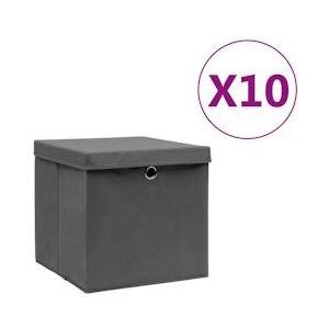 vidaXL-Opbergboxen-met-deksel-10-st-28x28x28-cm-grijs