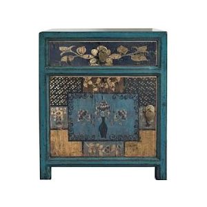 OPIUM OUTLET Meubelkast Nachtkastje Beddenkastje Nachtconsole Nachttafeltje Oceanflowers 35191-6 blauw Aziatisch Chinesisch oosters - blauw Massief hout 35191-6