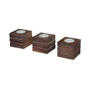 Mendler Set van 3 waxinelichthouders Leuca, waxinelichthouder, shabby-look vintage ~ bruin - bruin Massief hout 46714