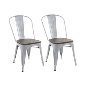 Mendler Set van 2 stoelen HWC-A73 incl. houten zitting, bistrostoel stapelbaar, metalen industrieel ontwerp stapelbaar ~ grijs - grijs Massief hout 70406