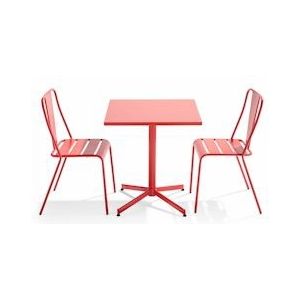 Oviala Business Liggende tuintafel en 2 rode stoelen - Oviala - rood Staal 109465