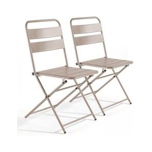 Oviala Business Set van 2 taupe metalen klapbare terrasstoelen - grijs Staal 106550