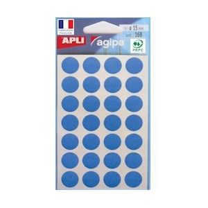 Agipa ronde etiketten in etui diameter 15 mm, blauw, 168 stuks, 28 per blad - 3270241118421
