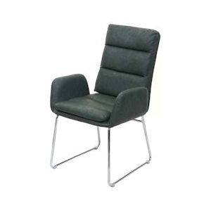 Mendler Conferentiestoel HWC-H32, keukenstoel bezoekersstoel met armleuningen, kunstleer staal ~ groen - groen Synthetisch materiaal 72845+0