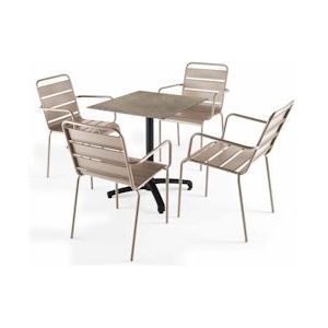 Oviala Business Set van beige marmeren laminaat tuintafel met 4 taupe fauteuils - Oviala - grijs Metaal 110124