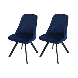 Mendler Set van 2 eetkamerstoel HWC-K25, keukenstoel gestoffeerde stoel, metaal fluweel ~ blauw - blauw Weefsel 89600