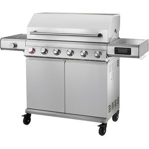 Tarrington House Gasbarbecue met 6 branders, roestvrij staal, 157 x 60 x 118 cm, zijbrander, piëzo-ontsteking, elektrische thermometer, zilver - zilver Roestvrij staal 4337255711631