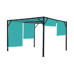 Mendler Pergola Baia, tuinpaviljoen terrasoverkapping, stevig 6cm stalen frame + schuifdak turquoise-blauw ~ 3x4m - blauw Metaal 75858+75849