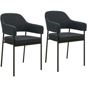 SVITA SCARLETT set van 2 eetkamerstoelen fauteuil gestoffeerde stoel stof zwart - zwart Polyester 92192