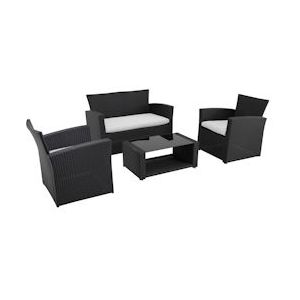METRO Professional Lounge-Set Brandtford, 4-delig, PE-rotan / polyester / glas, 76 x 125,5 x 81,5 cm, weerbestendig, inclusief kussens, zwart - zwart Multi-materiaal 151919