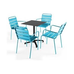 Oviala Business Set van zwart gelamineerde terrastafel en 4 blauwe fauteuils - blauw Metaal 108137