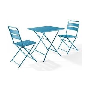 Oviala Business Pacific blauwe opvouwbare tuintafel en 2 stoelen - Oviala - blauw Staal 106561