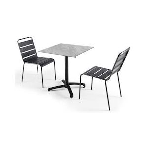Oviala Business Set marmeren laminaat tuintafel en 2 grijze stoelen - Oviala - grijs Metaal 108164