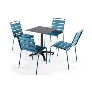Oviala Business Set van 4 Pacific blauwe stoelen en zwarte laminaat terrastafel - blauw Metaal 108205