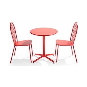 Oviala Business Ronde tafel en 2 bistrostoelen van rood metaal - Oviala - rood Staal 109503