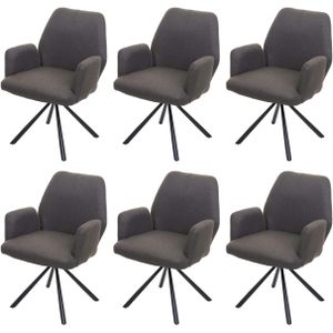 Mendler Set van 6 eetkamerstoelen HWC-H71, keukenstoel fauteuil stoel, draaibaar auto-positie stof/textiel staal ~ grijs-bruin - grijs Textiel 6x73940