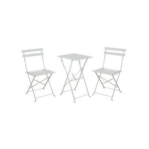 Orion91 Metallic opklapbare terrasset van 2 stoelen en witte vierkante Bistreau-tafel O91 - wit Staal 8429160026248