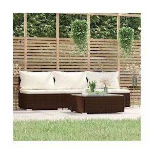 vidaXL 4-delige tuin loungeset met kussens bruin poly rotan - 317507