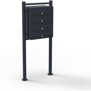 HELLOSHOP26 Blok van 4 brievenbussen op poten 4 ingangen gegalvaniseerd staal 468 x 385 x 27 cm zwart 16_0000036 - zwart 3000963899786