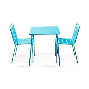 Oviala Business Vierkante tuintafel en 2 blauwe stalen stoelen - Oviala - blauw Staal 106872