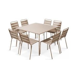 Oviala Business Set van tuintafel en 8 stoelen in taupe metaal - grijs Staal 105029